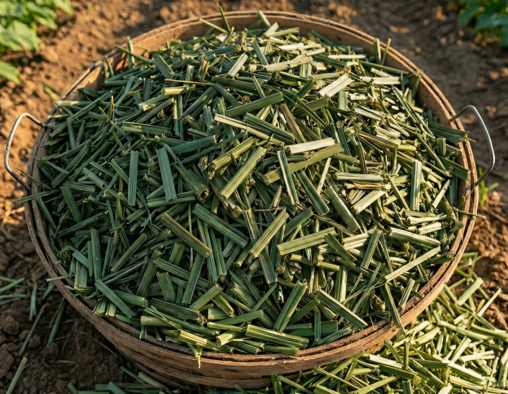 Dried lemongrass chunks cut to consistent size