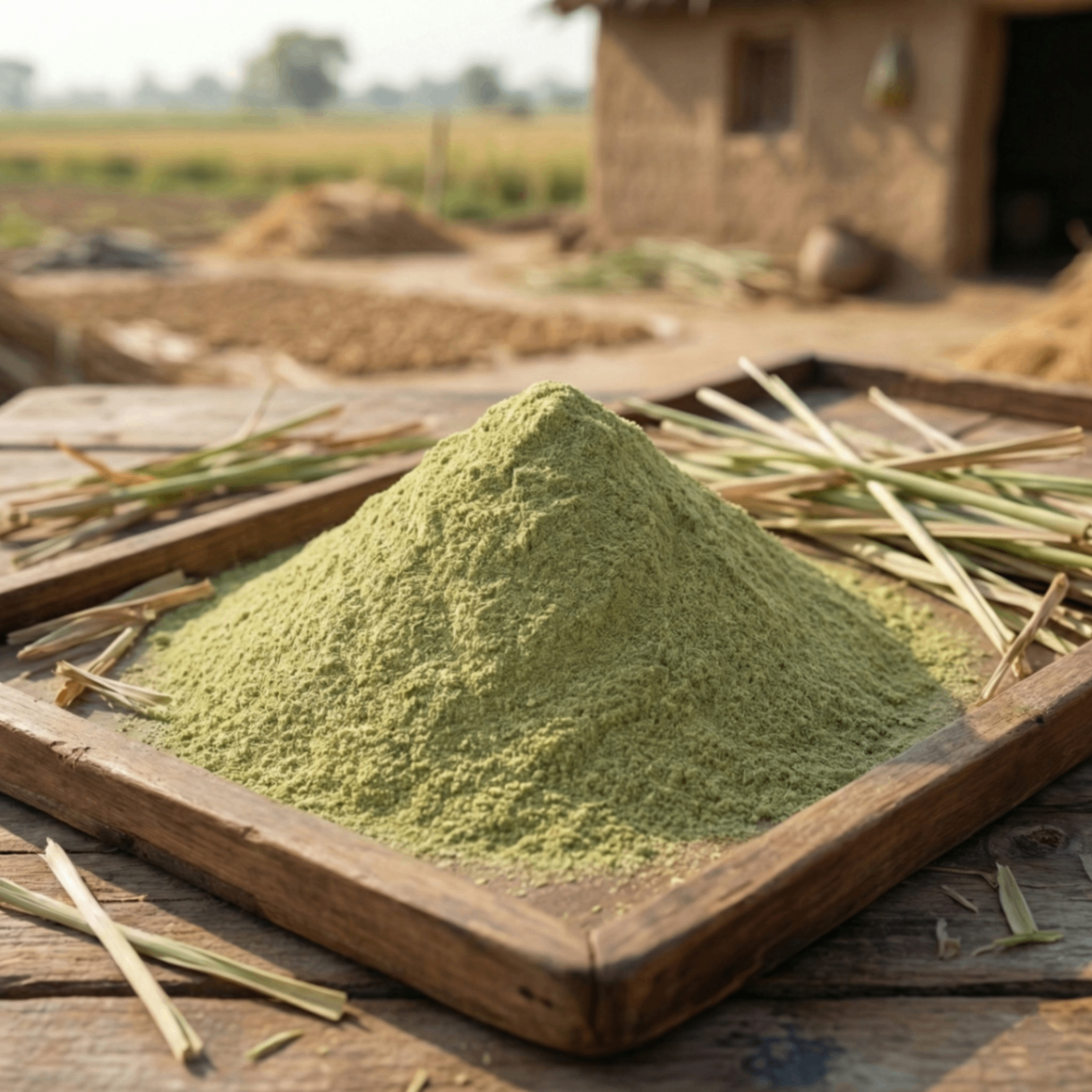 Fine-cut lemongrass tea-cut grade in wooden display